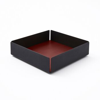 Valet Plateau Moiré Structure en Acier Noir et Cuir Régénéré Rouge Bordeaux - cm 14,5x14,5 H.4 1