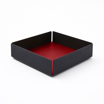 Valet Tray Moire Steel Structure Black and Bonded Leather Ferrari Red - cm 14,5x14,5 H.4