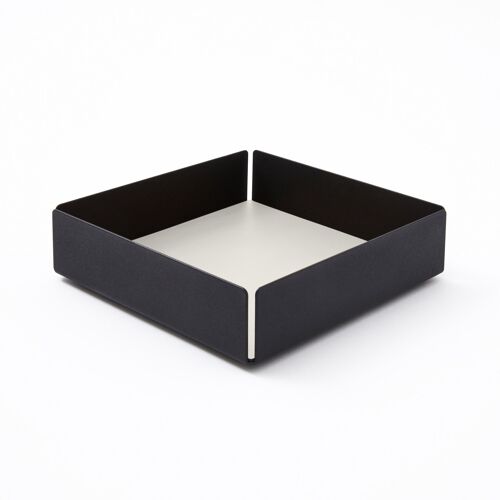 Valet Tray Moire Steel Structure Black and Bonded Leather White - cm 14,5x14,5 H.4