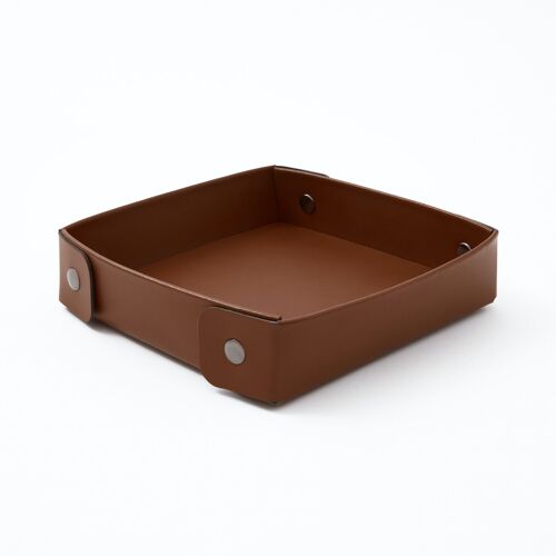 Valet Tray Perseo Bonded Leather Orange Brown - cm 16x16 H.4