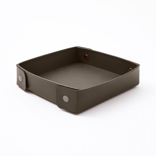 Valet Tray Perseo Bonded Leather Taupe Grey - cm 16x16 H.4