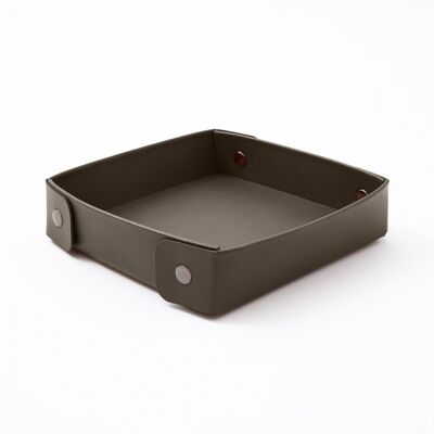 Valet Tray Perseo Bonded Leather Taupe Grey - cm 16x16 H.4