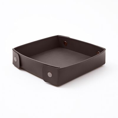 Valet Tray Perseo Bonded Leather Dark Brown - cm 16x16 H.4