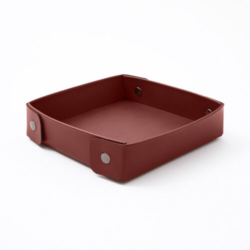 Valet Tray Perseo Bonded Leather Burgundy Red - cm 16x16 H.4
