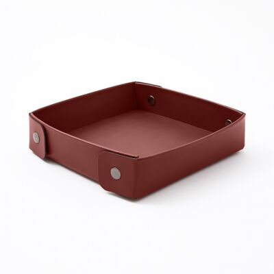 Valet Tray Perseo Bonded Leather Burgundy Red - cm 16x16 H.4