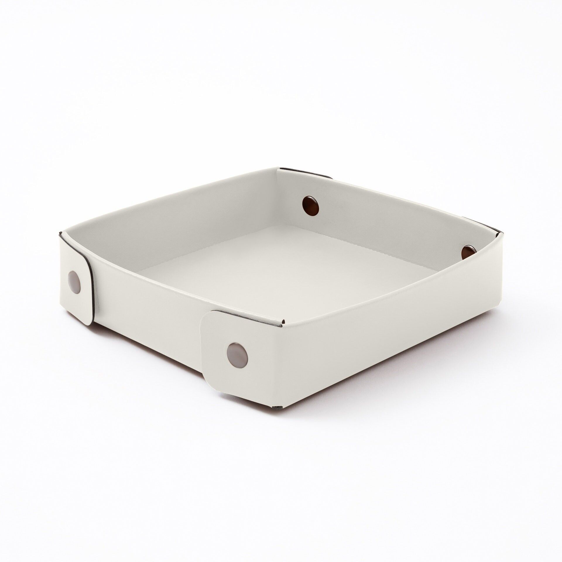 Valet Tray Perseo Bonded Leather White - cm 16x16 H.4