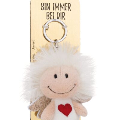 Porte-clés ange gardien blanc 7cm avec symbole coeur