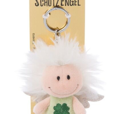 Porte-clés ange gardien vert 7cm avec symbole trèfle