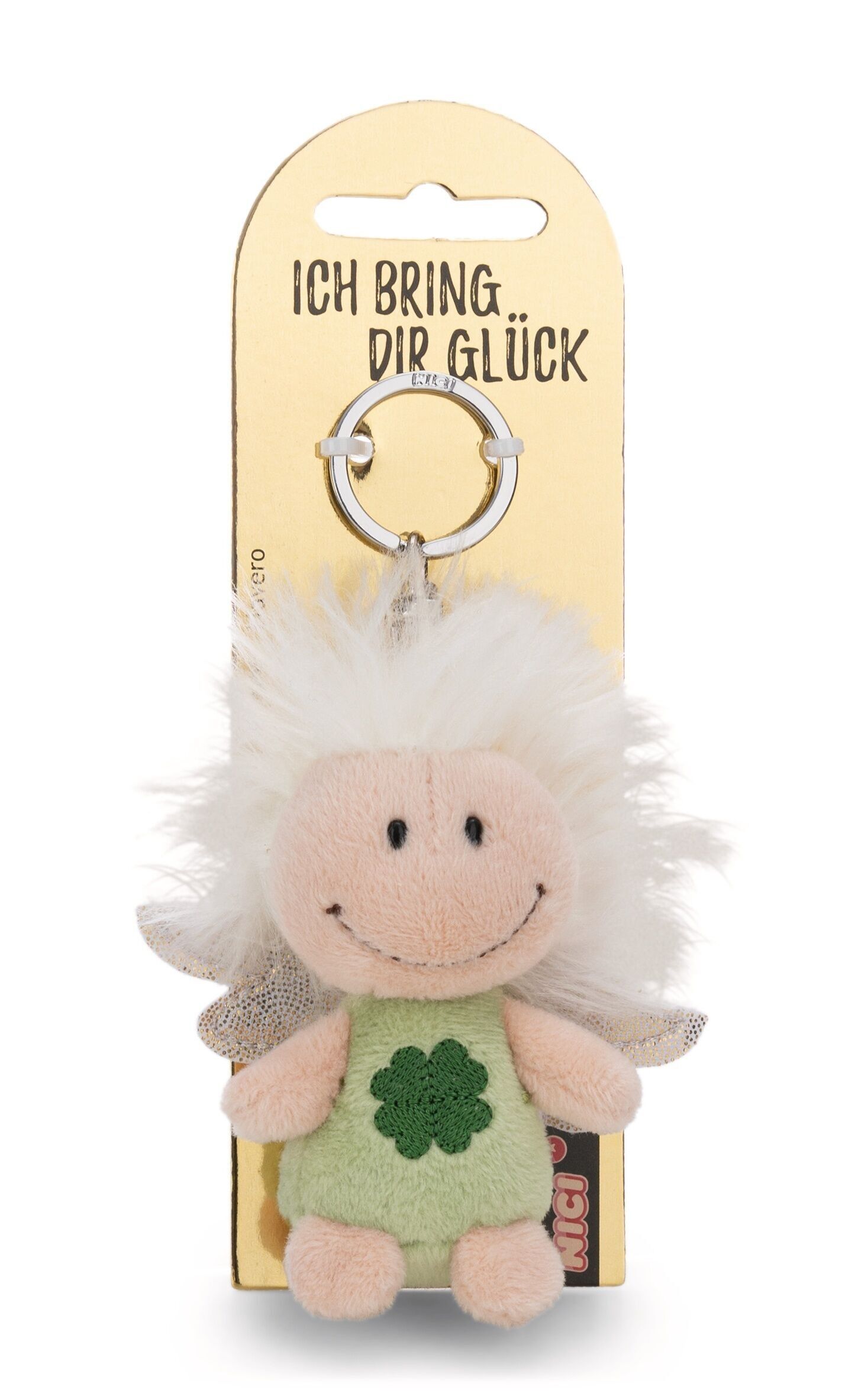 Portachiavi angelo custode verde 7cm con simbolo quadrifoglio