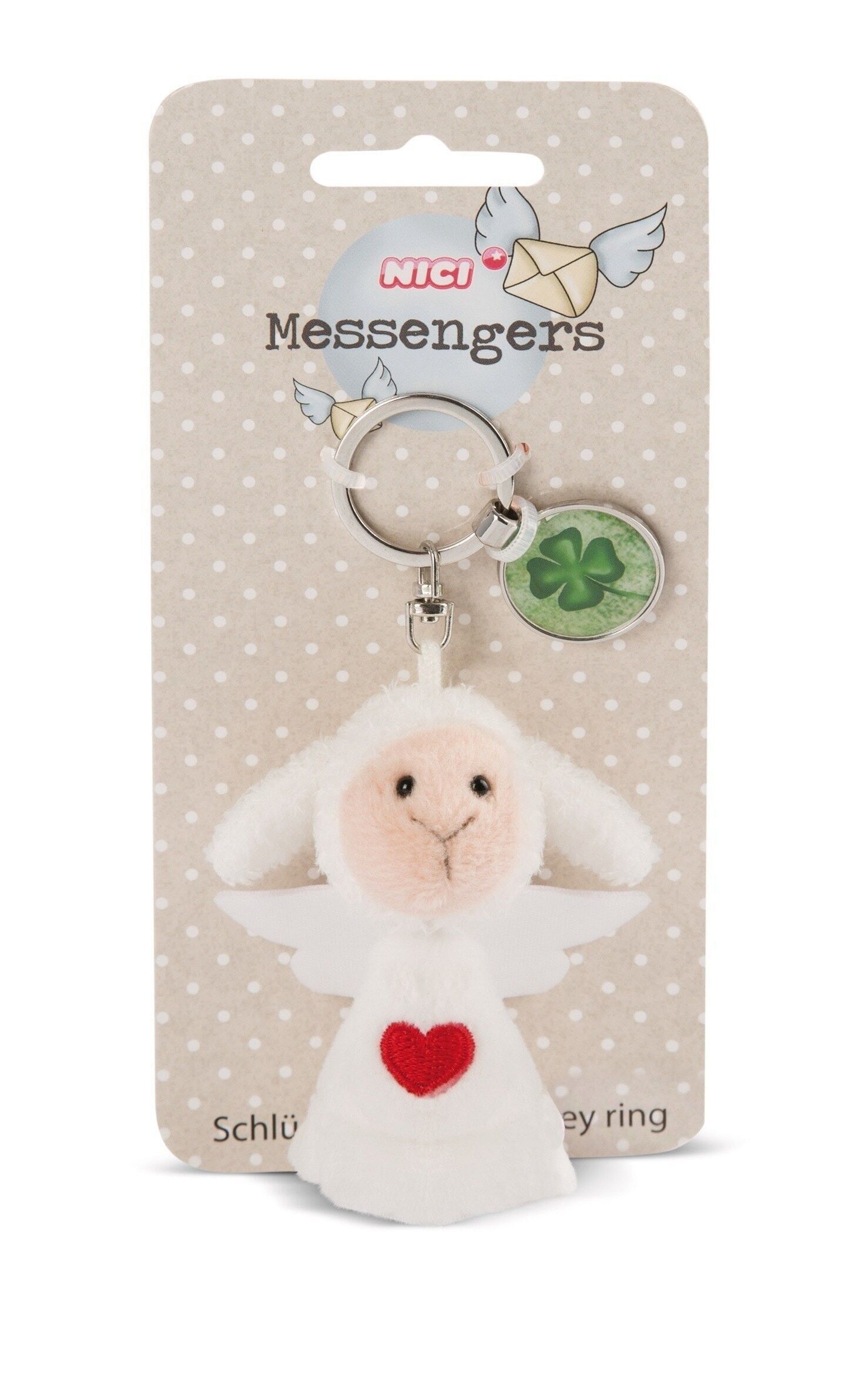 Angelo con cuore Portachiavi 7cm con ciondolo "Quadrifoglio