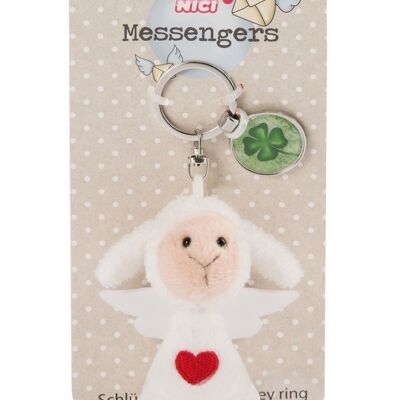 Angel with heart 7cm key ring with pendant "Cloverleaf