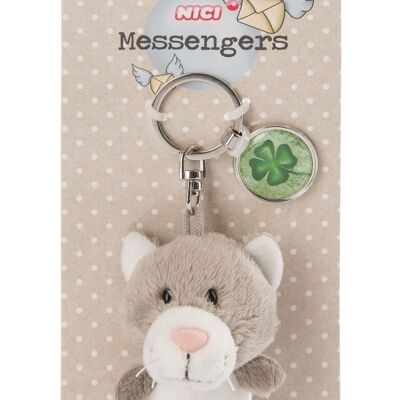 Cat 7cm keychain with cloverleaf symbol pendant