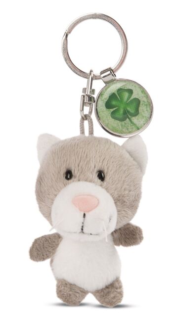 Porte-clés chat 7cm avec pendentif symbole trèfle 2