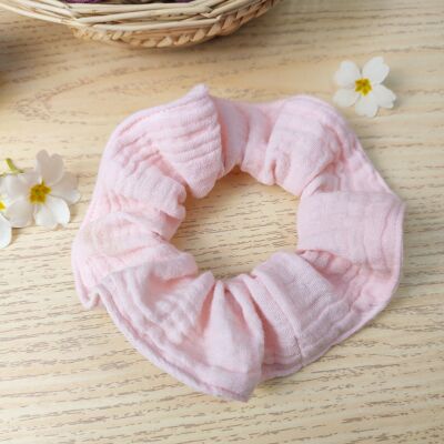 Scrunchie in garza di cotone rosa tinta unita