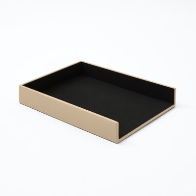 Vassoio Portacarte Atena Vera Pelle Beige - cm 32x24,2 H.5