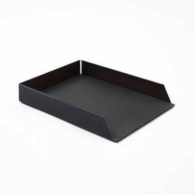 Paper Tray Dafne Steel Structure Black and Real Leather Black - cm 32,5x24,2 H.5
