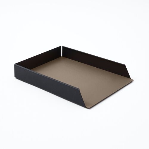Paper Tray Dafne Steel Structure Black and Real Leather Taupe Grey - cm 32,5x24,2 H.5
