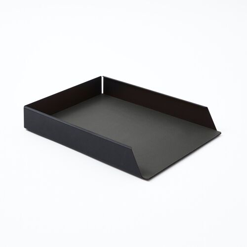 Paper Tray Dafne Steel Structure Black and Real Leather Anthracite Grey - cm 32,5x24,2 H.5