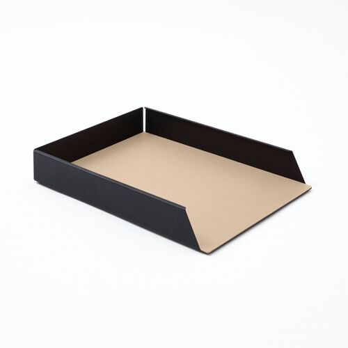 Paper Tray Dafne Steel Structure Black and Real Leather Beige - cm 32,5x24,2 H.5