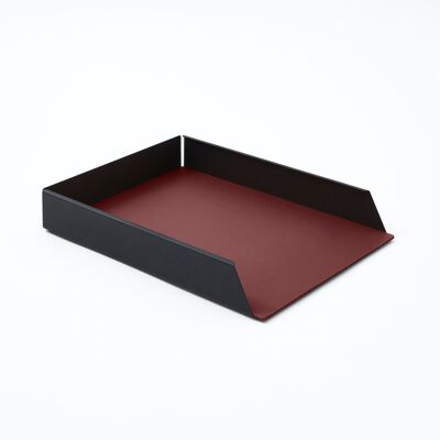 Paper Tray Dafne Steel Structure Black and Real Leather Burgundy Red - cm 32,5x24,2 H.5