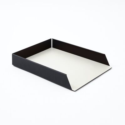 Paper Tray Dafne Steel Structure Black and Real Leather White - cm 32,5x24,2 H.5