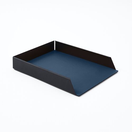 Paper Tray Dafne Steel Structure Black and Real Leather Blue - cm 32,5x24,2 H.5