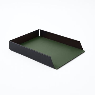 Bandeja de Papel Dafne Estructura de Acero Negro y Cuero Real Verde - cm 32,5x24,2 H.5