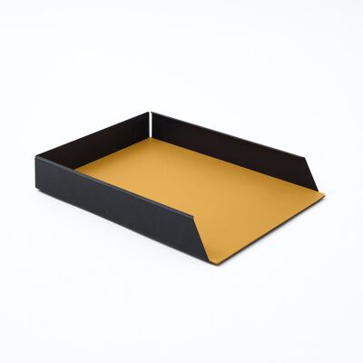 Bac à Papier Dafne Structure en Acier Noir et Cuir Véritable Jaune - cm 32,5x24,2 H.5