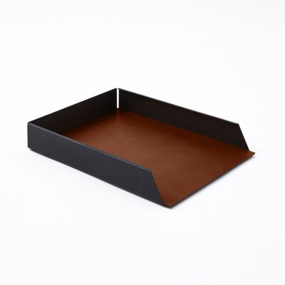 Paper Tray Moire Steel Structure Black and Bonded Leather Orange Brown - cm 32,5x24,2 H.5
