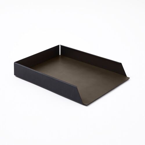 Paper Tray Moire Steel Structure Black and Bonded Leather Taupe Grey - cm 32,5x24,2 H.5