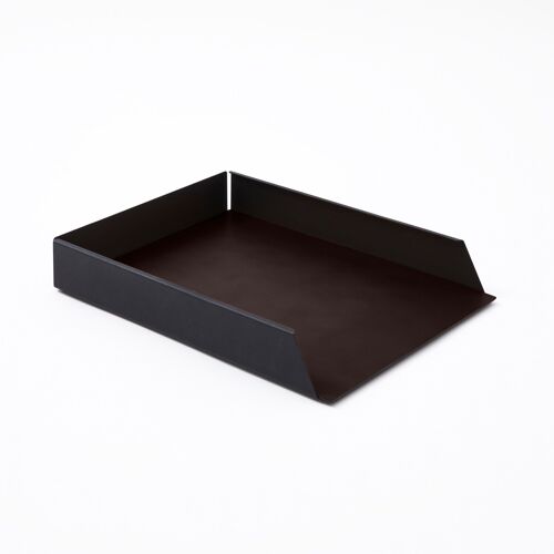 Paper Tray Moire Steel Structure Black and Bonded Leather Dark Brown - cm 32,5x24,2 H.5
