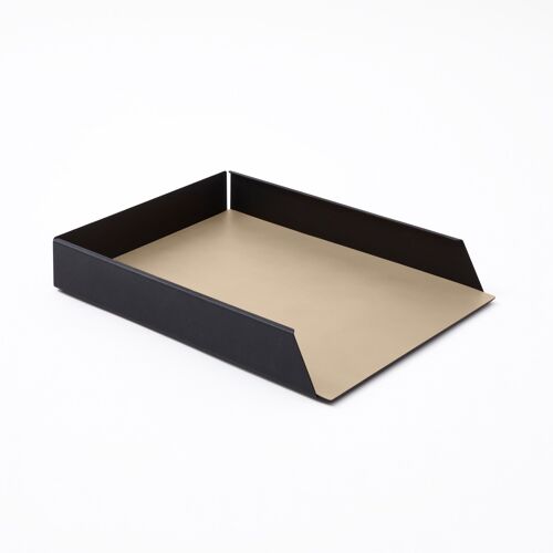 Paper Tray Moire Steel Structure Black and Bonded Leather Beige - cm 32,5x24,2 H.5