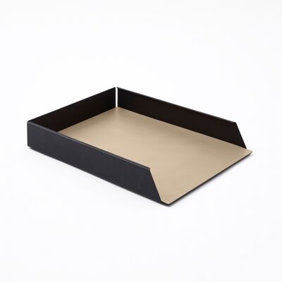 Paper Tray Moire Steel Structure Black and Bonded Leather Beige - cm 32,5x24,2 H.5