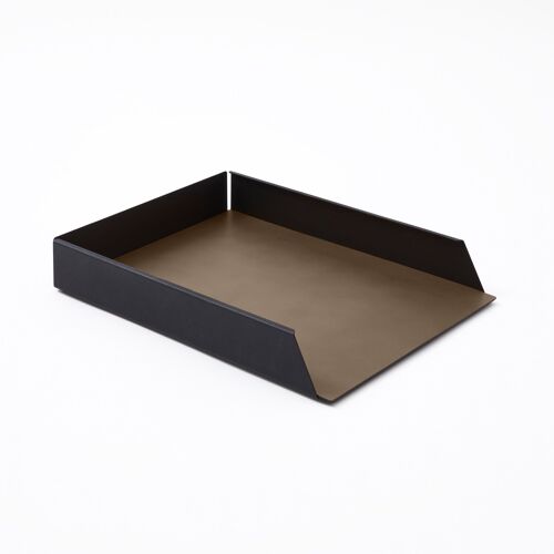 Paper Tray Moire Steel Structure Black and Bonded Leather Dove Grey - cm 32,5x24,2 H.5