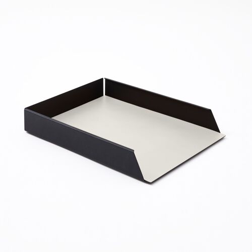 Paper Tray Moire Steel Structure Black and Bonded Leather White - cm 32,5x24,2 H.5