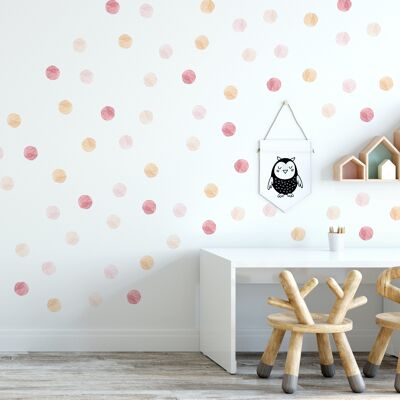Muted Pink, Beige, Ocher Waterdolor Dots Wall Stickers