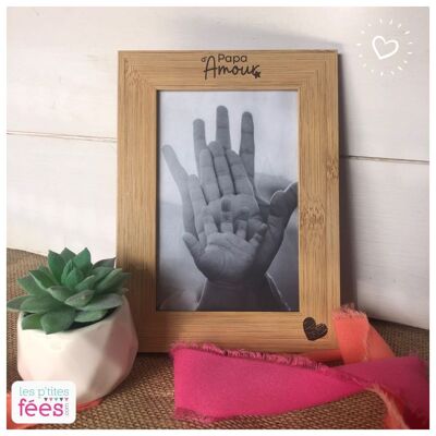 Engraved wooden frame "Papa d'Amour" (Pregnancy announcement, birth, baptism, birthday, Father's Day)