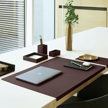 Ensemble de bureau Atena en cuir véritable marron foncé - comprenant un plateau de valet, un porte-stylo, un bac à papier, un porte-cartes de visite 5