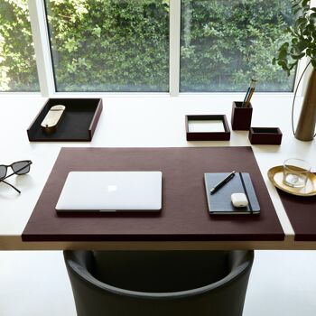 Ensemble de bureau Atena en cuir véritable marron foncé - comprenant un plateau de valet, un porte-stylo, un bac à papier, un porte-cartes de visite 6