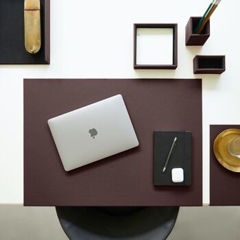 Ensemble de bureau Atena en cuir véritable marron foncé - comprenant un plateau de valet, un porte-stylo, un bac à papier, un porte-cartes de visite 7