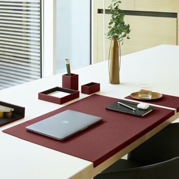 Ensemble de bureau Atena en cuir véritable rouge bordeaux - comprenant un plateau de valet, un porte-stylo, un bac à papier et un porte-cartes de visite 5