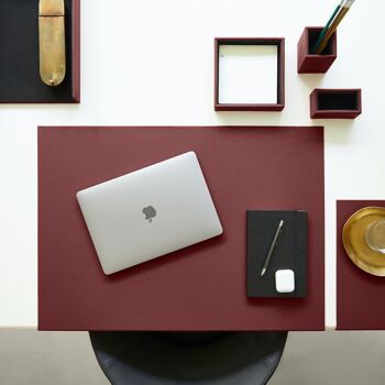 Ensemble de bureau Atena en cuir véritable rouge bordeaux - comprenant un plateau de valet, un porte-stylo, un bac à papier et un porte-cartes de visite 7