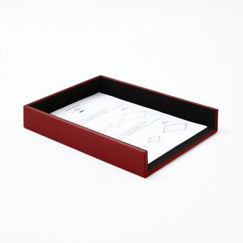 Ensemble de bureau Atena en cuir véritable rouge Ferrari - comprenant un plateau de valet, un porte-stylo, un bac à papier et un porte-cartes de visite 4