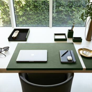 Ensemble de bureau Atena en cuir véritable vert - comprenant un plateau de valet, un porte-stylo, un bac à papier, un porte-cartes de visite 6