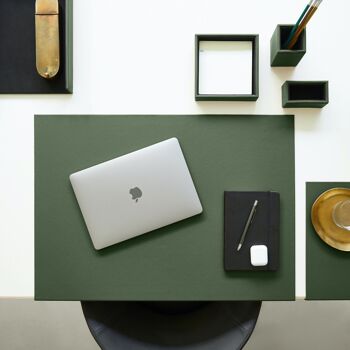 Ensemble de bureau Atena en cuir véritable vert - comprenant un plateau de valet, un porte-stylo, un bac à papier, un porte-cartes de visite 7