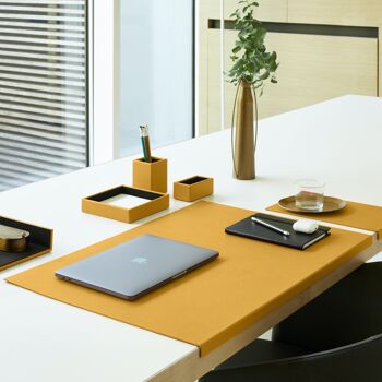 Ensemble de bureau Atena en cuir véritable jaune - comprenant un plateau de valet, un porte-stylo, un bac à papier, un porte-cartes de visite 5