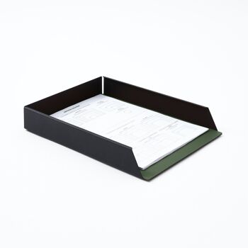 Ensemble de bureau Dafne Structure en acier noir et cuir véritable vert - Comprenant valet de nuit, porte-stylo, bac à papier, porte-cartes de visite 3