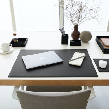 Ensemble de bureau Minerve en cuir reconstitué noir - comprenant un plateau de valet, un porte-stylo, un bac à papier et un porte-cartes de visite 5
