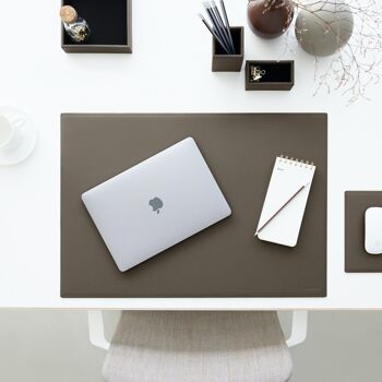 Ensemble de bureau Minerve en cuir reconstitué gris taupe - comprenant un plateau de valet, un porte-stylo, un bac à papier et un porte-cartes de visite 7