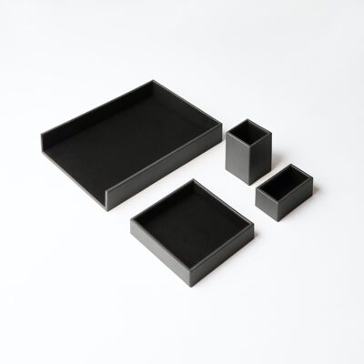 Desk Set Minerva Bonded Leather Anthracite Grey - Including Valet Tray, Pen Holder, Paper Tray, Business Card Holder